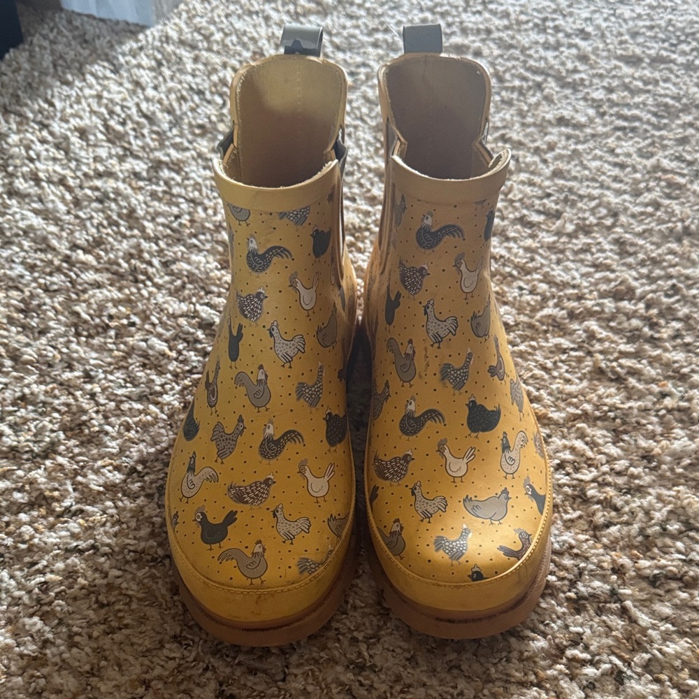 Yellow Rain Boots with Chicken Print